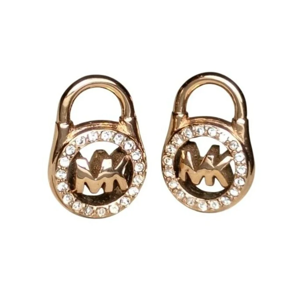 Michael Kors MK Lock Stud Rose Gold tone Crystal Pave Earrings